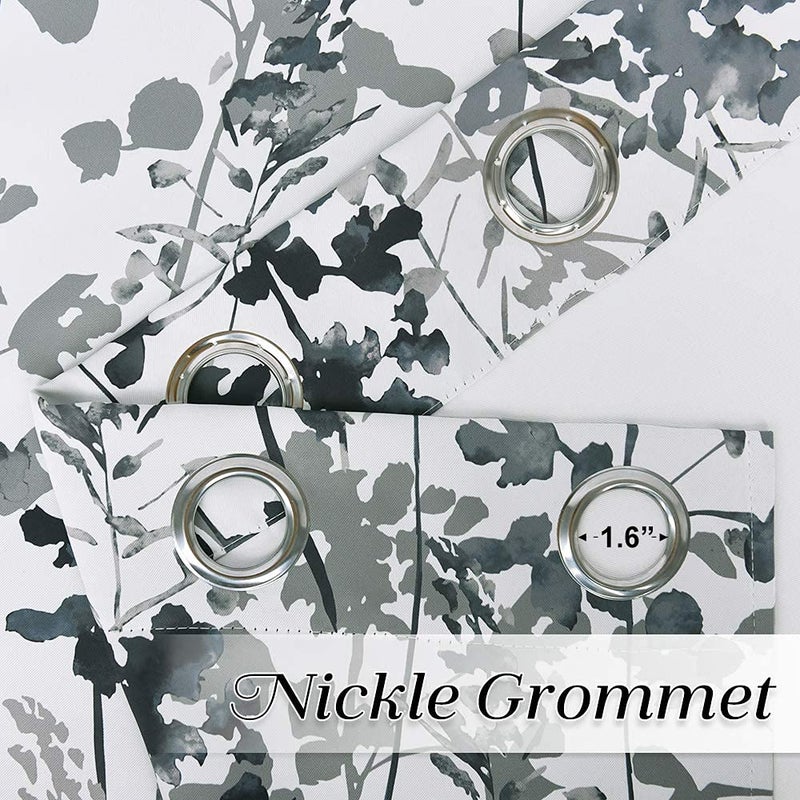 KGORGE Grey Curtains Blackout - Farmhouse Boho Window Treatmnet Privacy Watercolor Leaves Printed Curtains for Art Gallery Exhibition Living Room Kids Bedroom Office, W 52 x L 63 inch, 2 Panels - Image 3